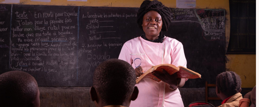 A teacher conducting an eye health education workshop