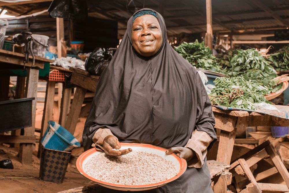 A woman in a rural community receiving eye care from MatataBrown